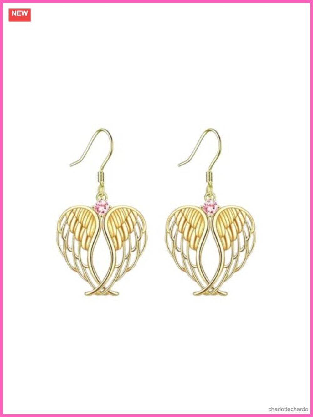 14K Gold Silver Plated Angel Wing Dangle Drop Earrings Rhinestone Crystal